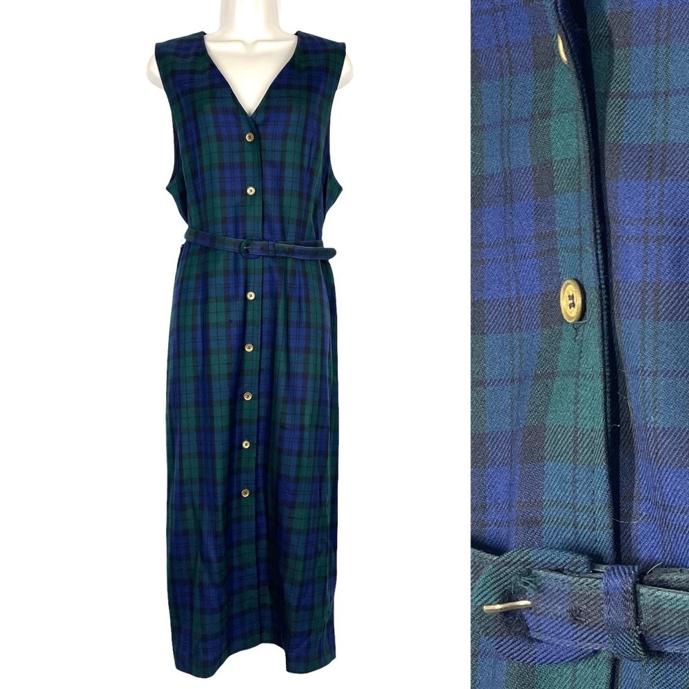 Pendleton Plaid Wool Midi to Maxi Button Down Sleeveless Dress USA